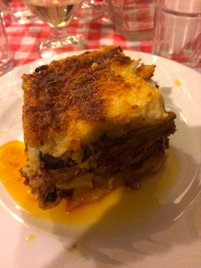 My moussaka at our group dinner.